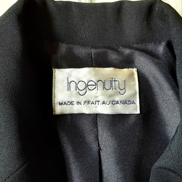 VINTAGE INGENUITY BLACK BLAZER WITH WHITE PIPING SZ 10 - Picture 7 of 9